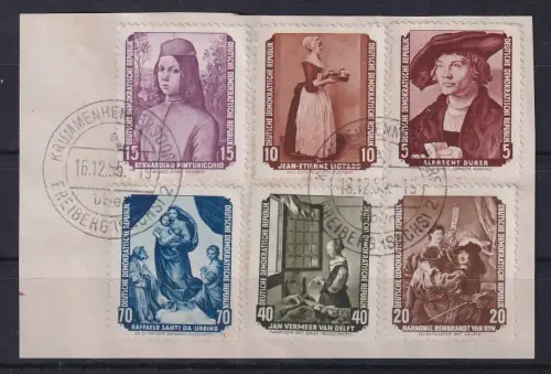 DDR 1955 Restituierte Gemälde Mi.-Nr. 504-509 O KRUMMENHENNERSDORF a. Briefstück