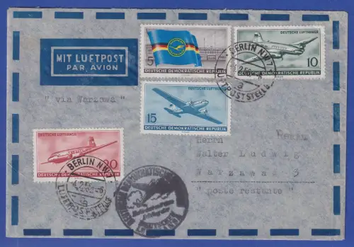 DDR 1956 Lufthansa Mi.-Nr. 512-515 auf LP-Brief O BERLIN nach Warschau 