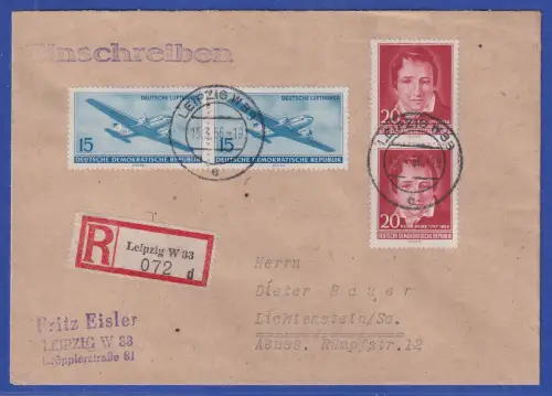 DDR 1956  Mi.-Nr. 514 und 517 (je Paar) auf R-Brief O LEIPZIG