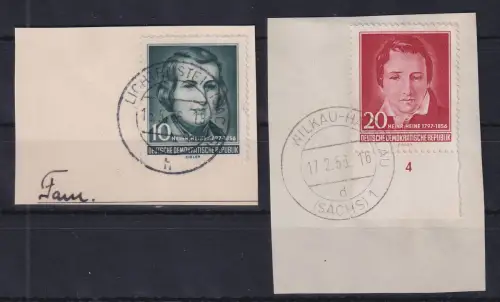 DDR 1956 Heinrich Heine Mi.-Nr. 516- 517 gestempelt auf Briefstücken