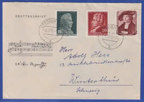 DDR 1956 W. A. Mozart Mi.-Nr. 510-511 u.a. auf Auslands-Brief O DRESDEN