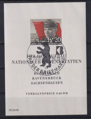 DDR 1956 Gedenkstätten Thälmann Mi.-Nr. Block 14 So.-O BERLIN Tag der Briefmarke