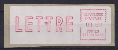 Frankreich ATM EMD-Camp LS3 PC 75508 Wert LETTRE 1,60 aus 2.Tarif **