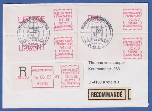 Frankreich ATM CGA-Alcatel LSA06-92184 sp Ecken mittelrosa Satz 4 Wte. auf Brief