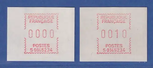 Frankreich Frama-ATM S01 45234 Nulldruck 0000 und Wert 0010 als Gummidrucke **