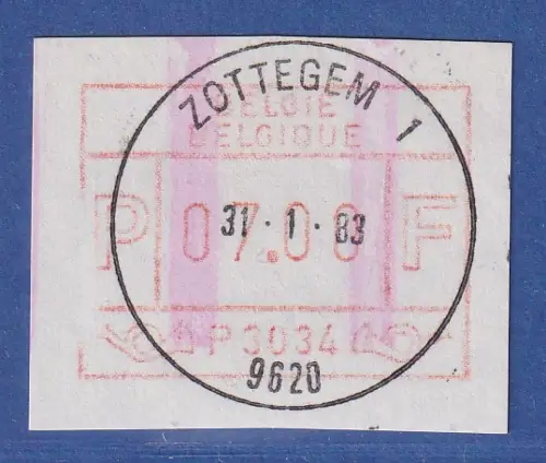 Belgien FRAMA-ATM P3034 Zottegem mit ENDSTREIFEN-Anfang O Wert 07,00  Bfr.