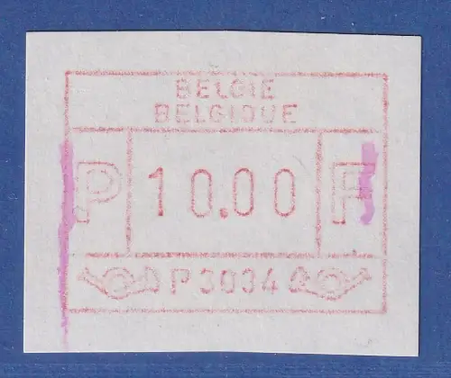 Belgien FRAMA-ATM P3034 Zottegem mit 2 ENDSTREIFEN-Resten ** Wert 10,00  Bfr. 