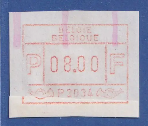 Belgien FRAMA-ATM P3034 mit Endstreifen, überdruckte Papier-Klebestelle !  