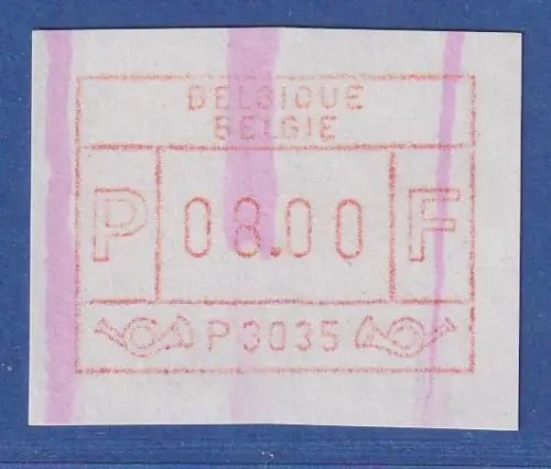 Belgien FRAMA-ATM P3035 Arlon mit 3 unregelmässigen ENDSTREIFEN  08,00  Bfr. **