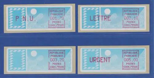 Frankreich ATM Taube C001.75508 Paris 08 Satz 5.Tarif spitze Ecken lilarot **