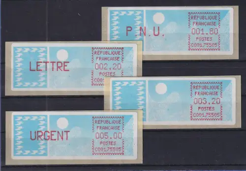 Frankreich ATM Taube C001.75505 Paris 05 Satz 6.Tarif spitze Ecken mittelrosa **