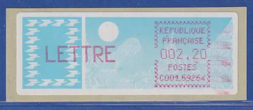 Frankreich ATM Taube C001.69264 Villefranche spitze Ecken lilarot LETTRE 2,20