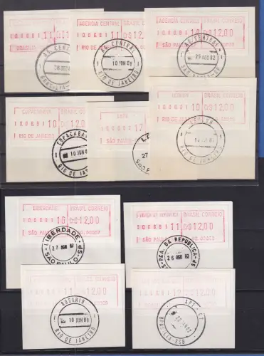 Brasilien FRAMA-ATM für Schalterwertzeichendrucker AG.00001-AG00010 kpl Serie O