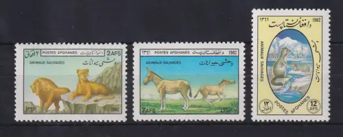 Afghanistan 1985 wilde Tiere Mi.-Nr. 1283-85 Satz 3 Werte **  / MNH