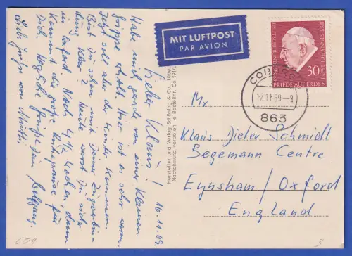Bund Johannes XXIII. Mi.-Nr. 609 auf AK O COBURG als Luftpost 1969