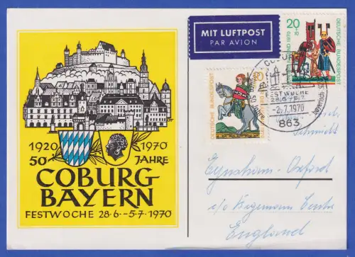 Bund Minnesänger Mi.-Nr. 612-613 auf LP-AK O COBURG 1970 nach GB