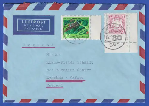 Bund 1969 Mi.-Nr. 601 Eckrandstück, 602 Randstück auf LP-Brief O COBURG nach GB