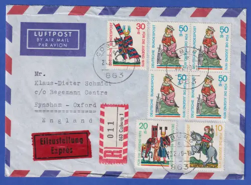 Bund 1970 Minnesänger Mi.-Nr. 612-615 als MiF auf LP-Eilbrief O COBURG nach GB