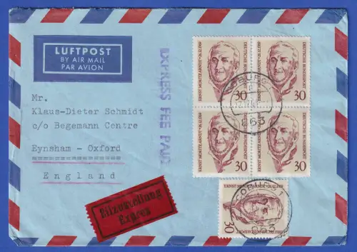 Bund 1969 E. M. Arndt Mi.-Nr. 611 als MEF auf LP-Eilbrief O COBURG nach GB