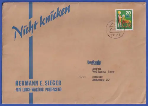 Bund 1970 Hilfsdienst Mi.-Nr. 631 als EF auf großformatiger Drucksache O LORCH
