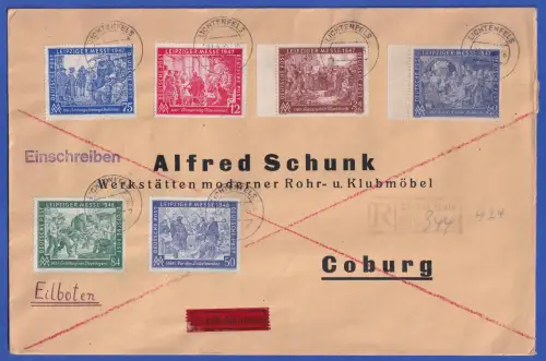 All. Besetzung 1947 Leipziger Messe Mi.-Nr. 942 I D u.a. in MiF auf R-Eilbrief 