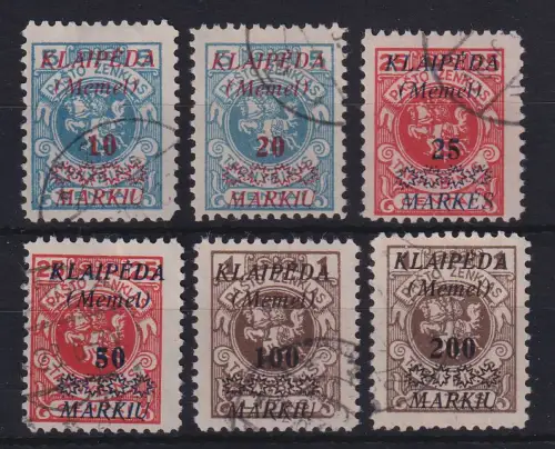 Memelgebiet 1923 Freimarken mit Aufdruck Mi.-Nr. 135-140 gestempelt