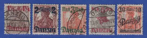 Danzig 1920 Germania mit Aufdruck Mi.-Nr. 27-31II gestempelt alle BPP/INFLA-gpr.