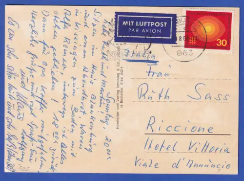 Bund 1969 Kirchentag Mi.-Nr. 595 auf Luftpost-AK Bad Kissingen O COBURG