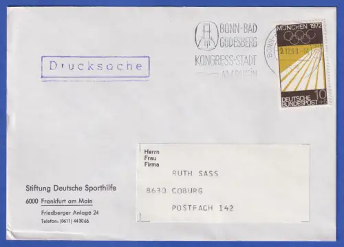 Bund 1969 Olympiade Mi.-Nr. 587 EF auf Drucksache O BONN