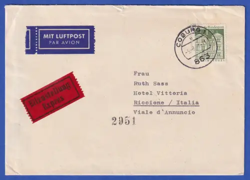 Bund Bauwerke Schloss Tegel 1.30 DM Mi.-Nr. 502 auf LP-Eilbrief nach Italien