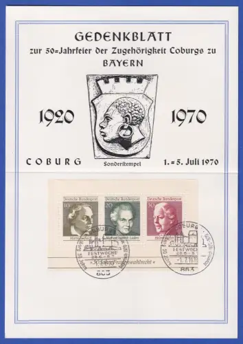 Bund 1970 Frauenwahlrecht Mi.-Nr. Block 5 auf Gedenkblatt So.-O Festwoche COBURG