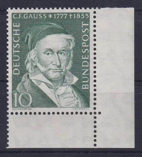 Bund 1955 Gauss Mi.-Nr. 204 Eckrandstück UR postfrisch **