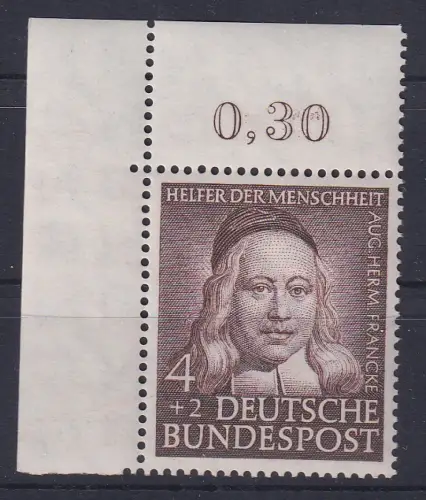 Bund 1953 Helfer der Menschheit 4+2 Pf Mi-Nr. 173 Eckrandstück OL postfrisch **