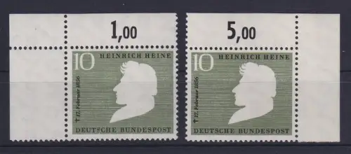 Bund 1956 Heinrich Heine Mi.-Nr. 229 Va und Vb  je Eckrandstück postfrisch **