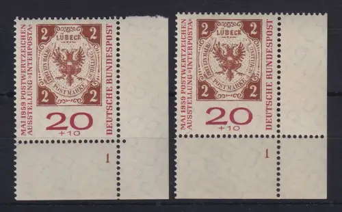 Bund 1959 INTERPOSTA Mi.-Nr. 311a Eckrandstücke mit Formnummer 1 dgz / ndgz **