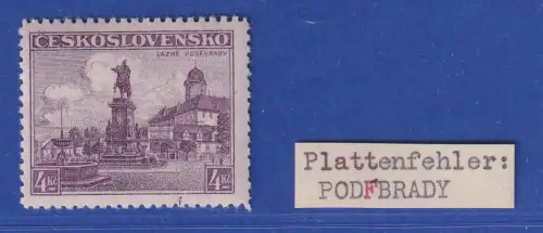 Tschechoslowakei 1936 Ansichten Mi.-Nr. 357 mit Plattenfehler ungebraucht *