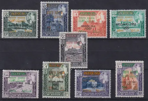 Aden Olympische Spiele Mi.-Nr. 68-76 schwarzer Aufdruck ! Satz ** / MNH