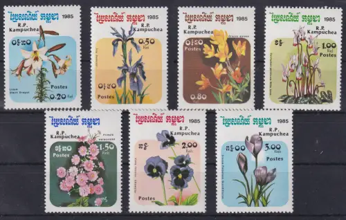 Kambodscha 1985 Blumen Mi.-Nr. 673-679 Satz ** / MNH