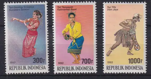 Indonesien 1993 Tänzer Mi.-Nr. 1498-1500 Satz ** / MNH