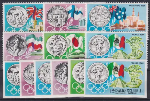 Sharjah 1968 Olympische Spiele und Münzen Mi.-Nr. 496-501 A/B Satz ** / MNH