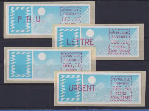 Frankreich ATM Taube C001.75513 Paris 13 Satz 8.Tarif spitze Ecken lilarot **