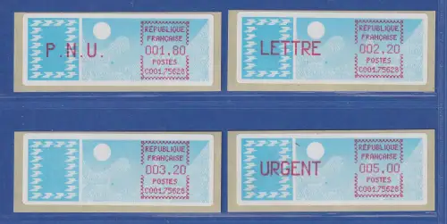 Frankreich ATM Taube C001.75628 Paris 28 Satz 6.Tarif spitze Ecken lilarot  **