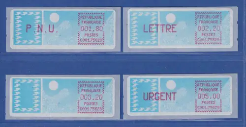 Frankreich ATM Taube C001.75628 Paris 28 Satz 6.Tarif runde Ecken lilarot  **