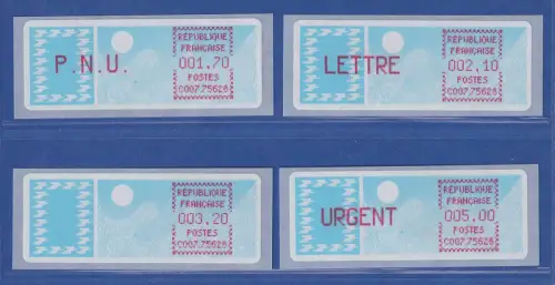 Frankreich ATM Taube C007.75628 Paris 28 Satz 5.Tarif runde Ecken lilarot **