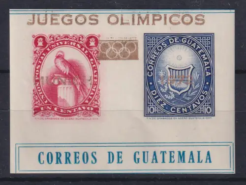 Guatemala 1972 Oly. München gold. Aufdruck Probedruck Mi.-Nr. Block 13 ** / MNH