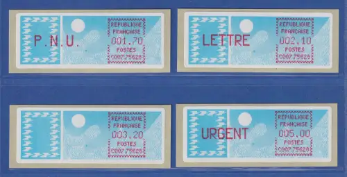 Frankreich ATM Taube C007.75628 Paris 28 Satz 5.Tarif spitze Ecken lilarot **