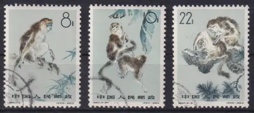 VR China 1963  Goldstumpfnasen  Mi.-Nr. 741-743 A gestempelt  # S60
