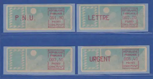 Frankreich ATM Taube C001.75747 Paris 147 Satz 7.Tarif runde Ecken lilarot **