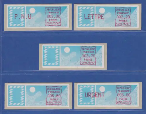 Frankreich ATM Taube C001.75747 Paris 147 Satz 8.Tarif spitze Ecken lilarot **