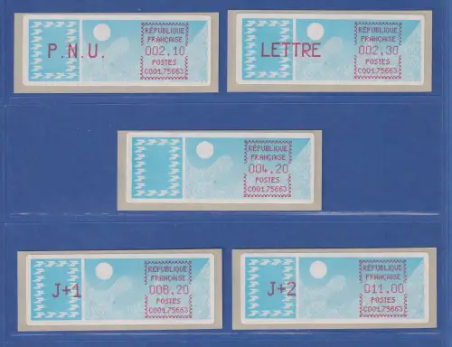 Frankreich ATM Taube C001.75663 Paris 63  Satz 10.Tarif spitze Ecken lilarot **